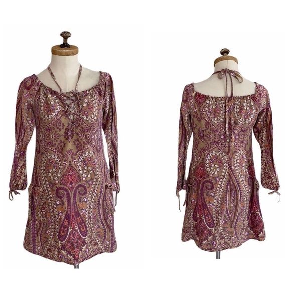 Cimarron Linen Off Shoulder Knee Length Boho Dress - Picture 1 of 16
